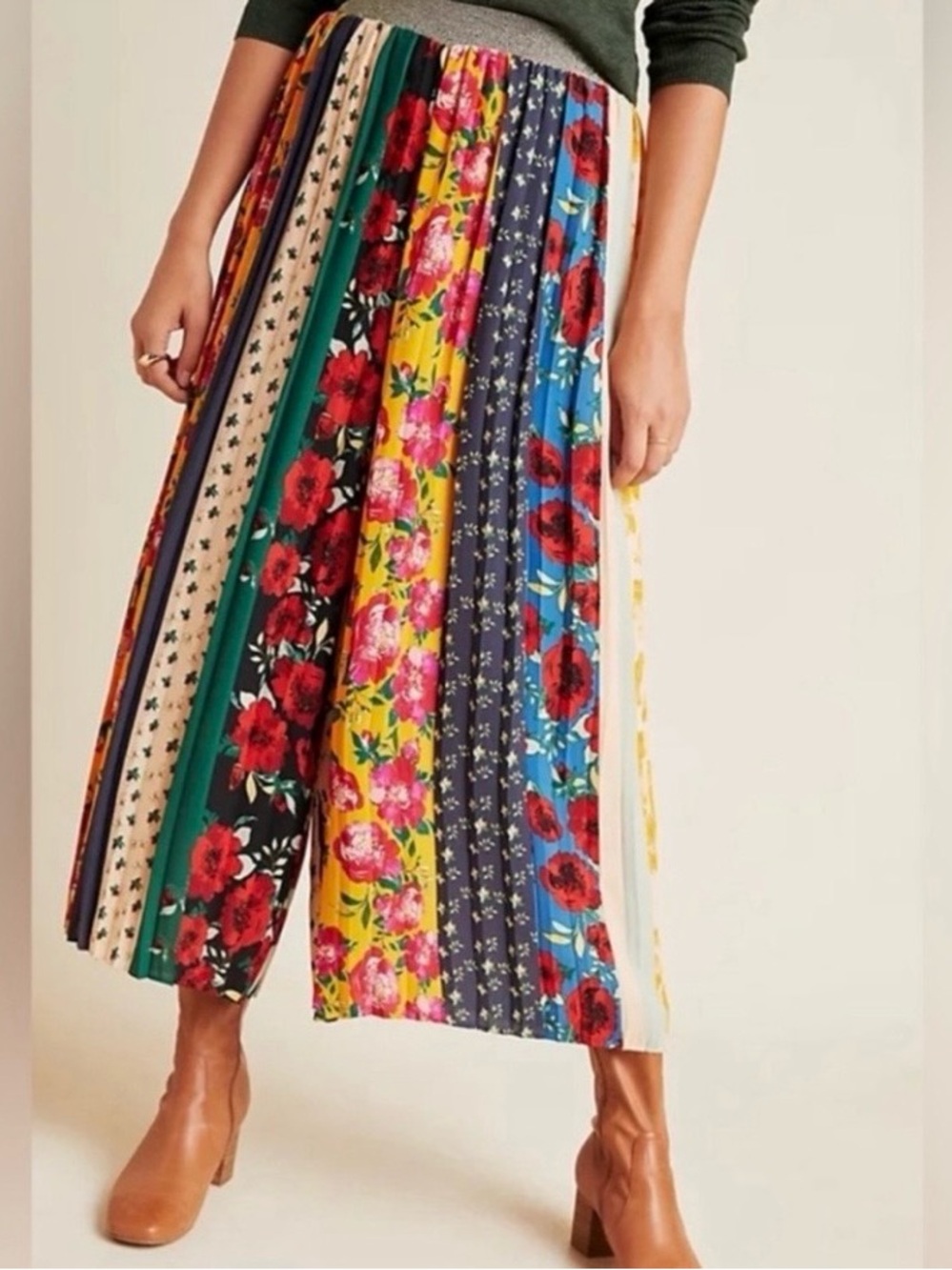 Anthropologie Spirited Patchwork Wide Leg Pleated Pants - Size Small